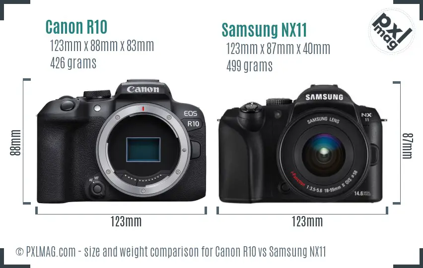 Canon R10 vs Samsung NX11 size comparison