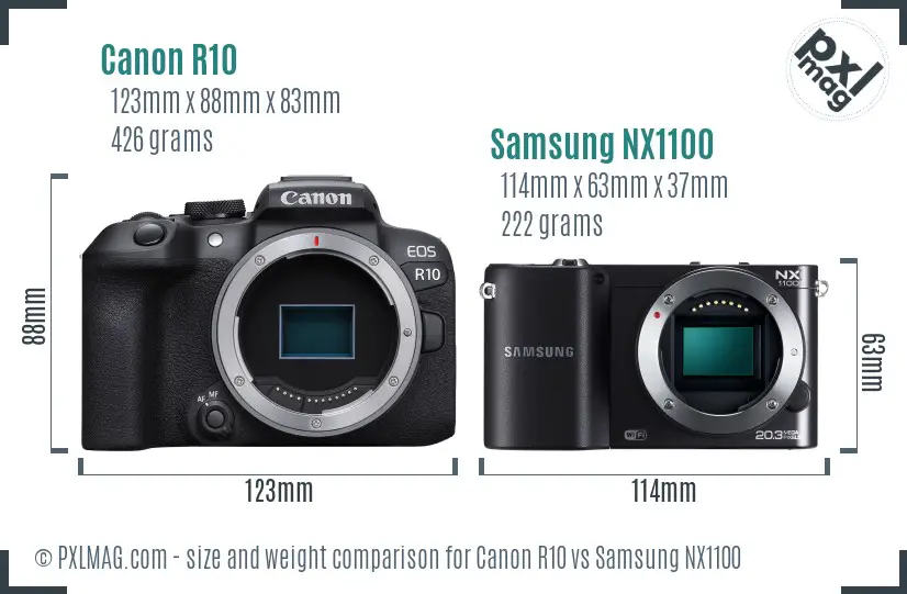 Canon R10 vs Samsung NX1100 size comparison Canon R10 vs Samsung NX1100 size comparison