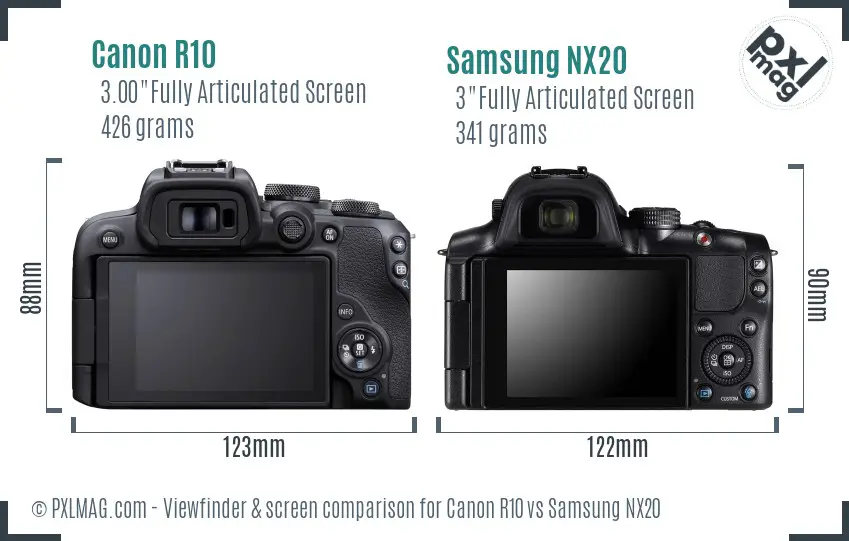 Canon R10 vs Samsung NX20 Screen and Viewfinder comparison Canon R10 vs Samsung NX20 Screen and Viewfinder comparison