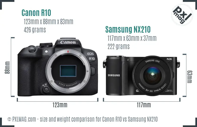 Canon R10 vs Samsung NX210 size comparison