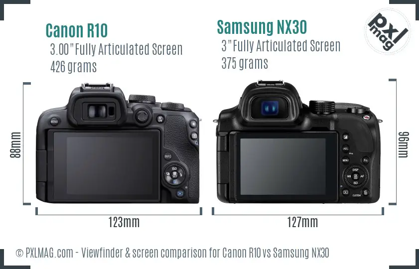 Canon R10 vs Samsung NX30 Screen and Viewfinder comparison Canon R10 vs Samsung NX30 Screen and Viewfinder comparison