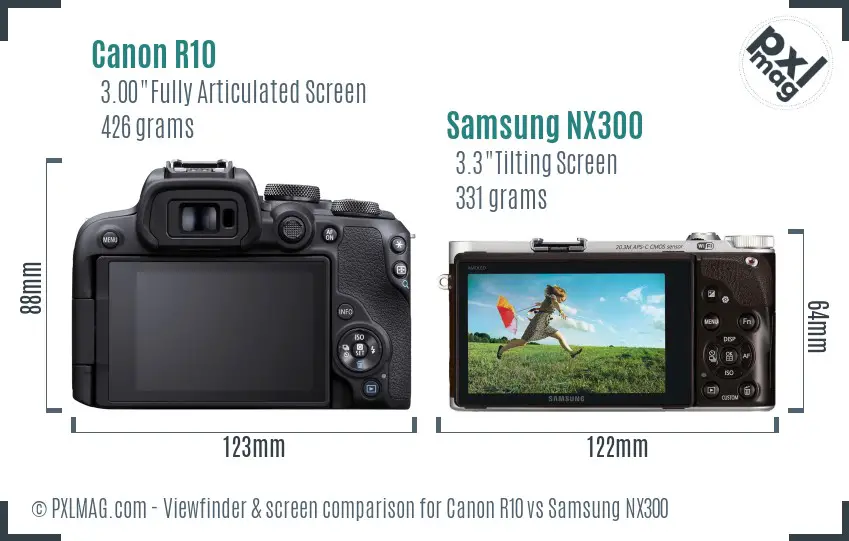 Canon R10 vs Samsung NX300 Screen and Viewfinder comparison Canon R10 vs Samsung NX300 Screen and Viewfinder comparison
