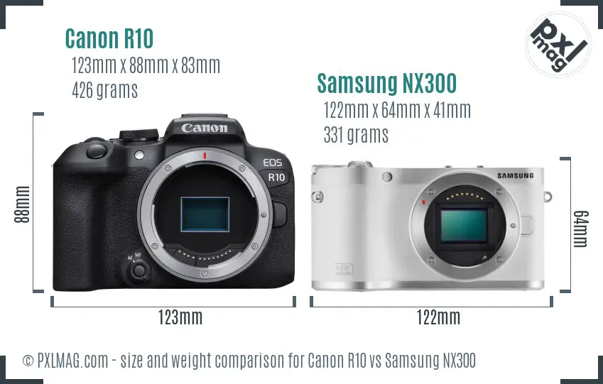 Canon R10 vs Samsung NX300 size comparison Canon R10 vs Samsung NX300 size comparison