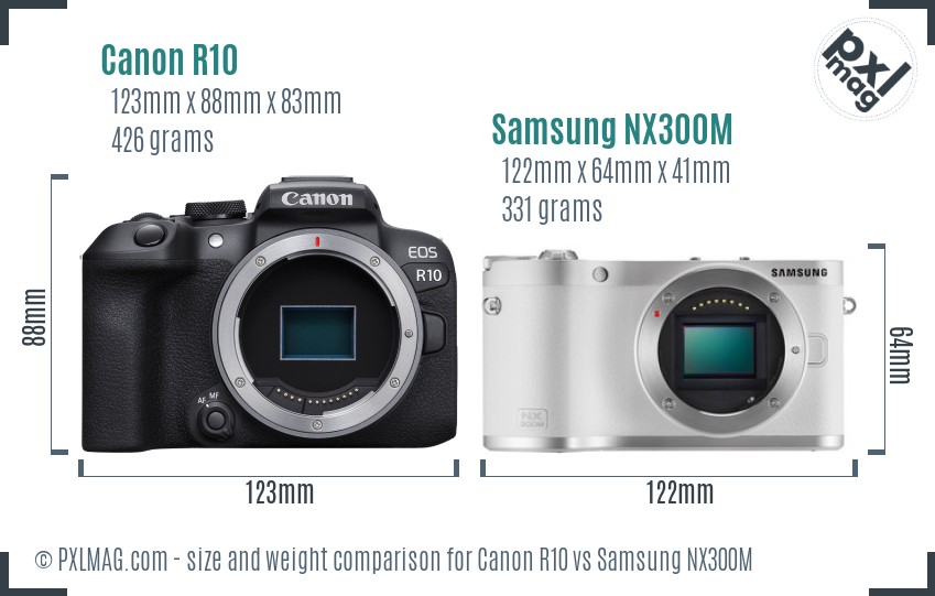 Canon R10 vs Samsung NX300M size comparison