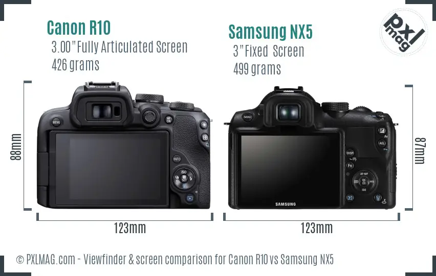 Canon R10 vs Samsung NX5 Screen and Viewfinder comparison