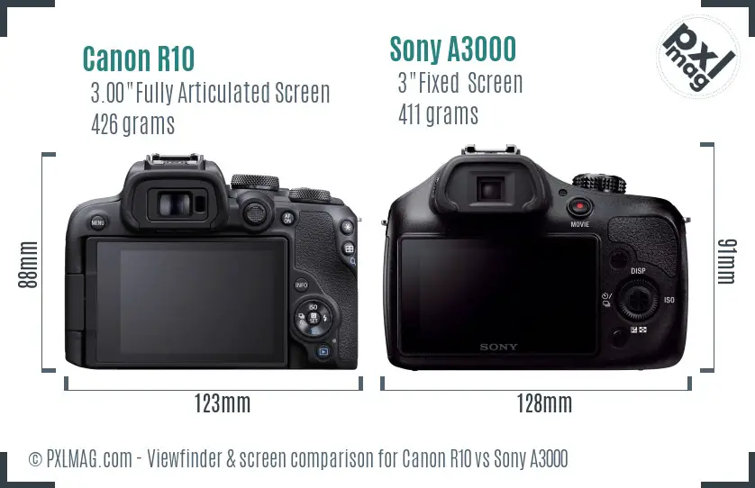 Canon R10 vs Sony A3000 Screen and Viewfinder comparison
