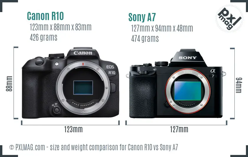 Canon R10 vs Sony A7 size comparison Canon R10 vs Sony A7 size comparison