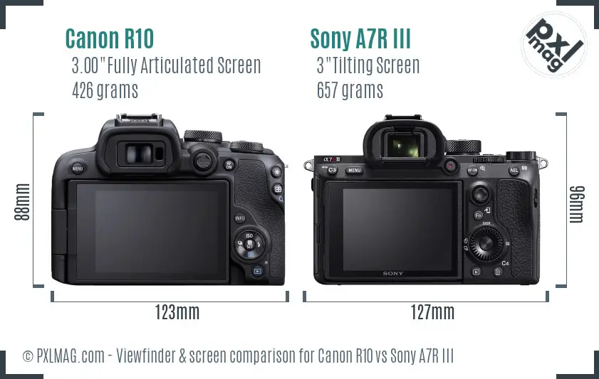 Canon R10 vs Sony A7R III Screen and Viewfinder comparison