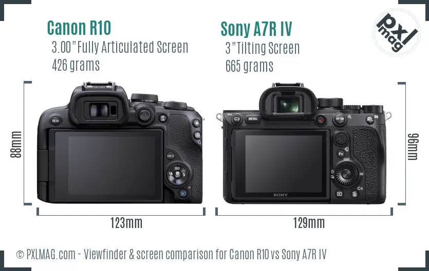 Canon R10 vs Sony A7R IV Screen and Viewfinder comparison