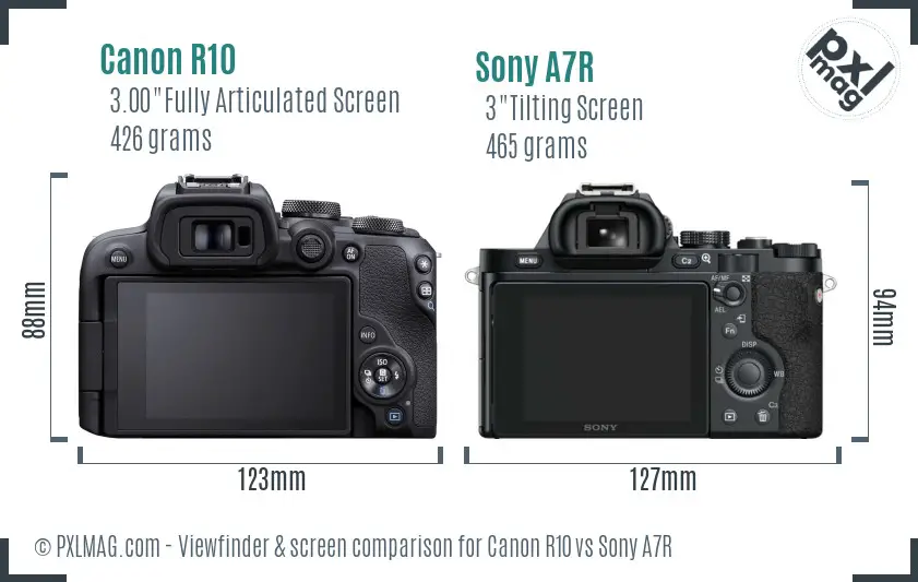 Canon R10 vs Sony A7R Screen and Viewfinder comparison