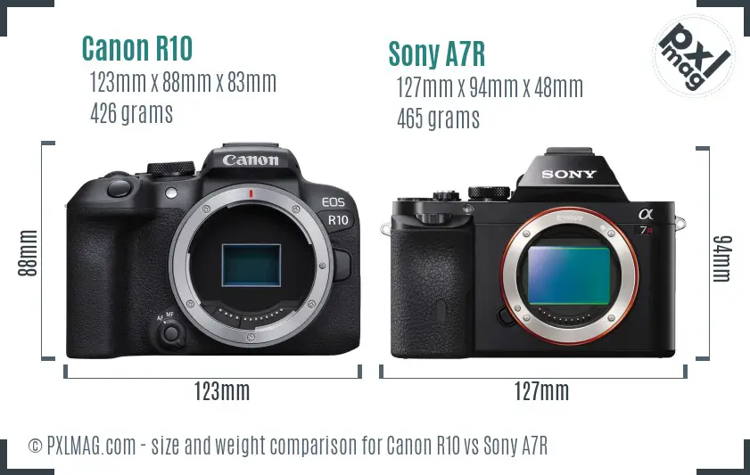 Canon R10 vs Sony A7R size comparison