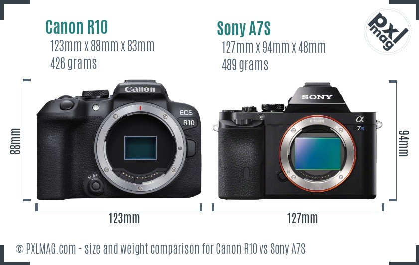 Canon R10 vs Sony A7S size comparison Canon R10 vs Sony A7S size comparison