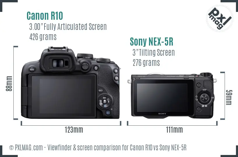 Canon R10 vs Sony NEX-5R Screen and Viewfinder comparison