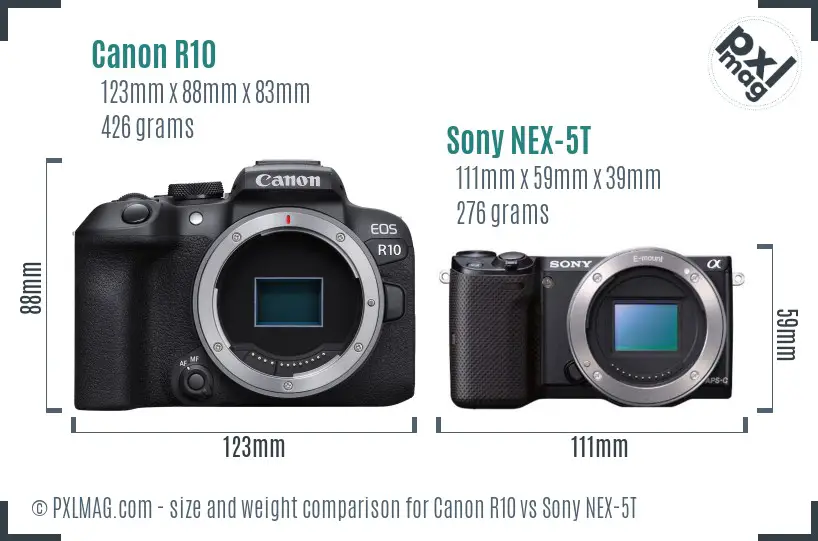 Canon R10 vs Sony NEX-5T size comparison