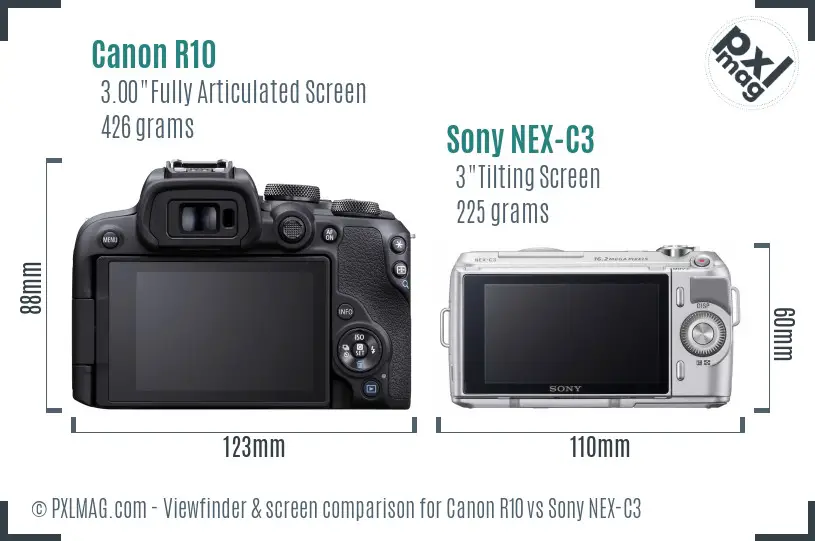 Canon R10 vs Sony NEX-C3 Screen and Viewfinder comparison
