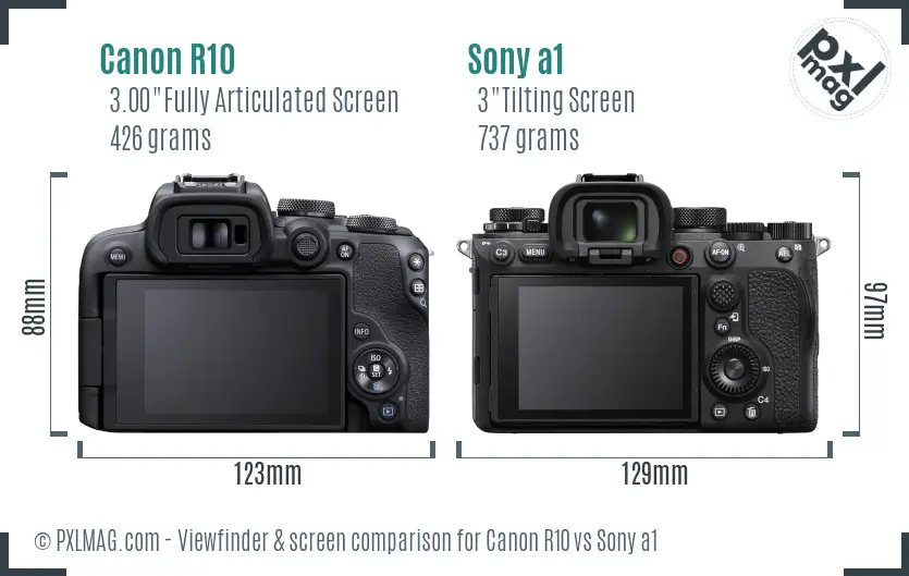 Canon R10 vs Sony a1 Screen and Viewfinder comparison