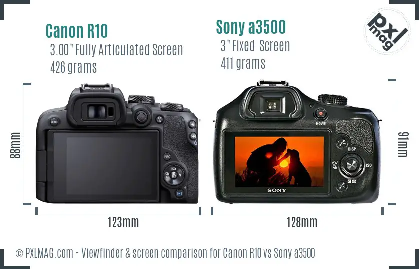 Canon R10 vs Sony a3500 Screen and Viewfinder comparison