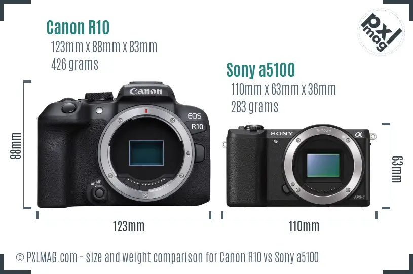 Canon R10 vs Sony a5100 size comparison