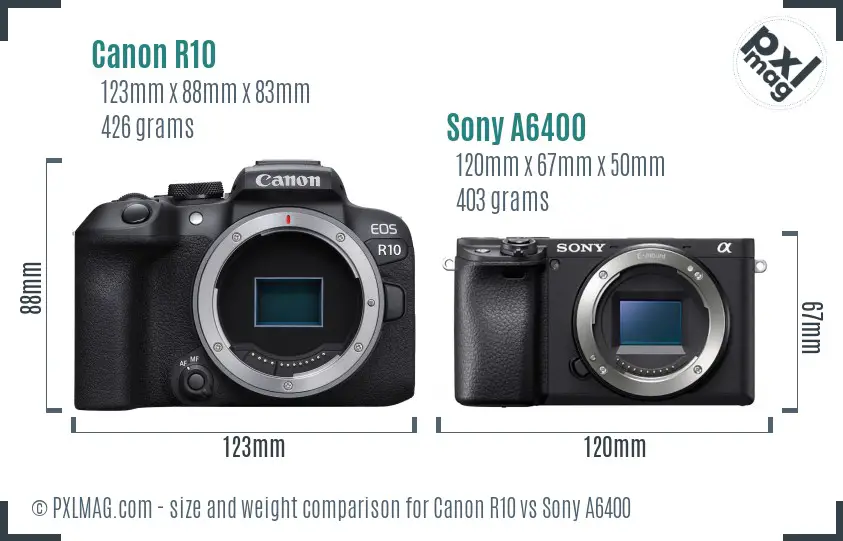 Canon R10 vs Sony A6400 size comparison