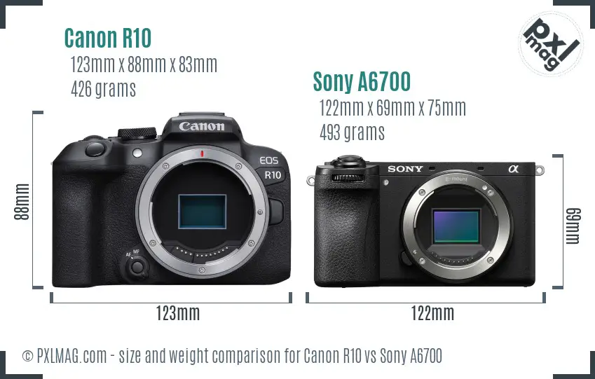 Canon R10 vs Sony A6700 size comparison Canon R10 vs Sony A6700 size comparison