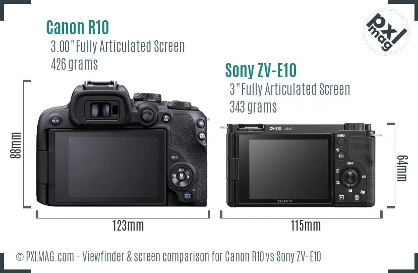 Canon R10 vs Sony ZV-E10 Screen and Viewfinder comparison