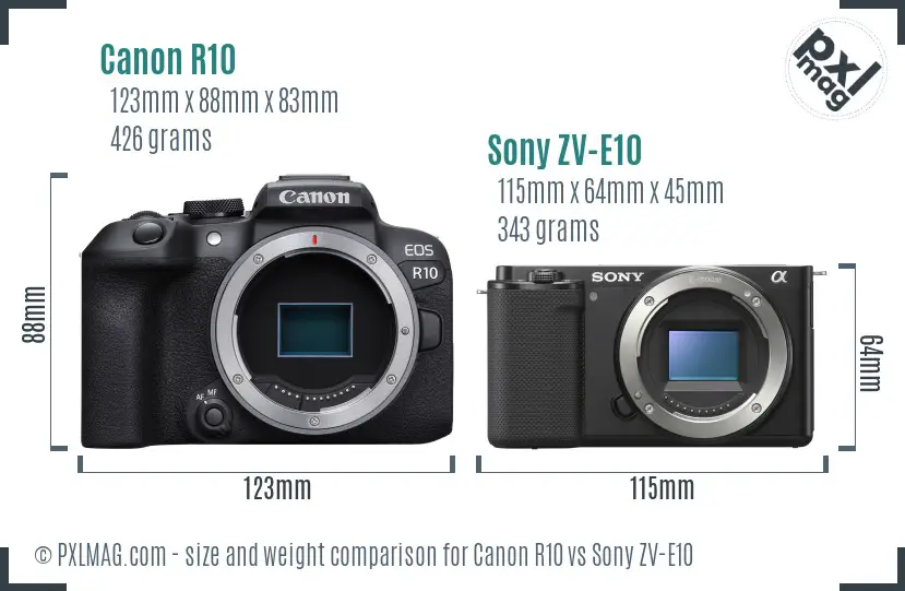 Canon R10 vs Sony ZV-E10 size comparison