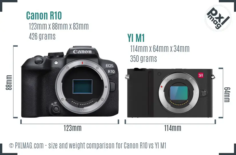 Canon R10 vs YI M1 size comparison