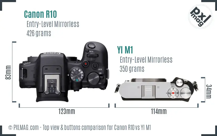 Canon R10 vs YI M1 top view buttons comparison