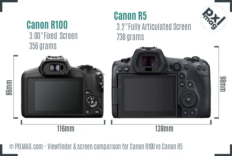Canon R100 vs Canon R5 Screen and Viewfinder comparison