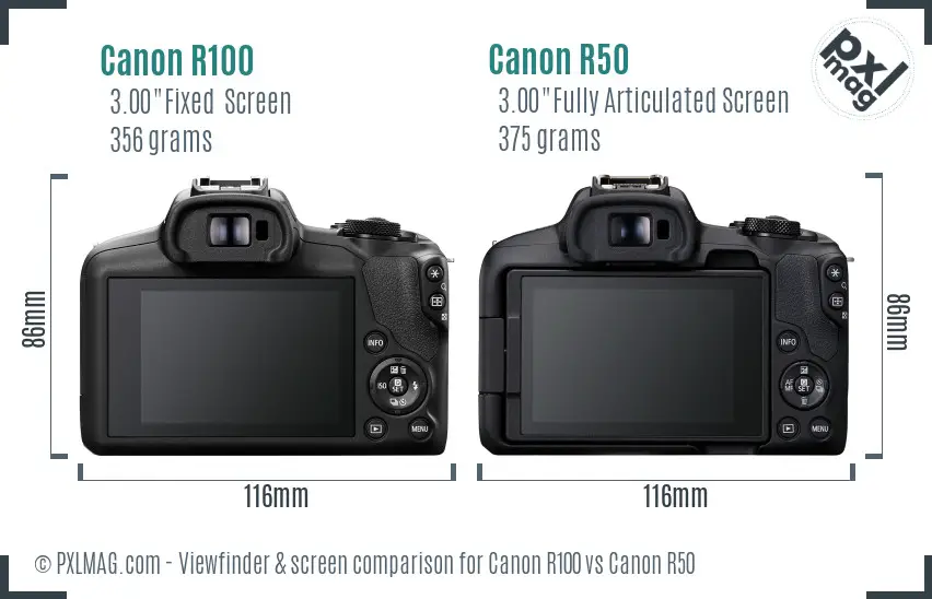 Canon R100 vs Canon R50 Screen and Viewfinder comparison
