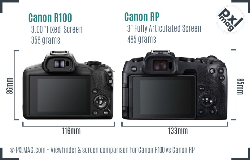 Canon R100 vs Canon RP Screen and Viewfinder comparison