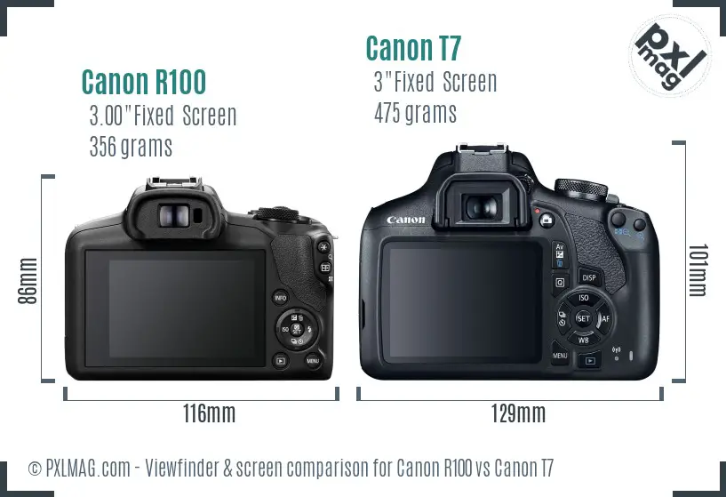 Canon R100 vs Canon T7 Screen and Viewfinder comparison Canon R100 vs Canon T7 Screen and Viewfinder comparison