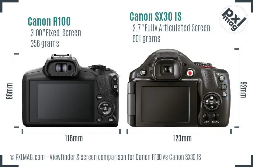 Canon R100 vs Canon SX30 IS Screen and Viewfinder comparison Canon R100 vs Canon SX30 IS Screen and Viewfinder comparison