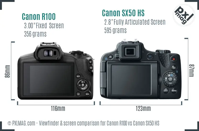 Canon R100 vs Canon SX50 HS Screen and Viewfinder comparison Canon R100 vs Canon SX50 HS Screen and Viewfinder comparison