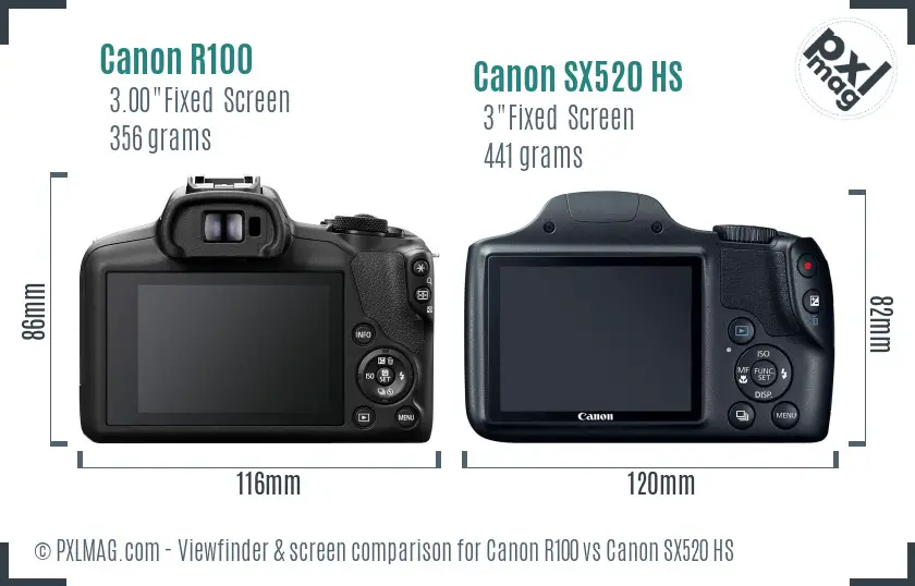 Canon R100 vs Canon SX520 HS Screen and Viewfinder comparison Canon R100 vs Canon SX520 HS Screen and Viewfinder comparison