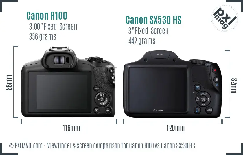 Canon R100 vs Canon SX530 HS Screen and Viewfinder comparison Canon R100 vs Canon SX530 HS Screen and Viewfinder comparison