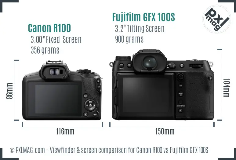 Canon R100 vs Fujifilm GFX 100S Screen and Viewfinder comparison Canon R100 vs Fujifilm GFX 100S Screen and Viewfinder comparison