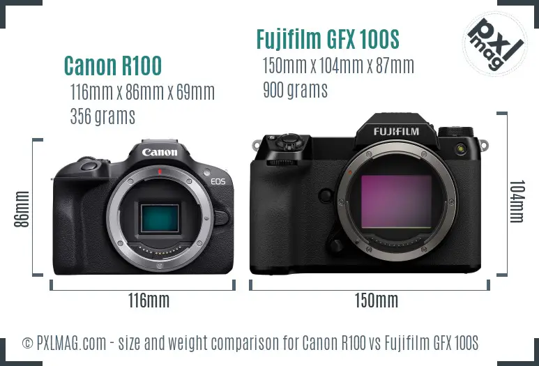 Canon R100 vs Fujifilm GFX 100S size comparison Canon R100 vs Fujifilm GFX 100S size comparison