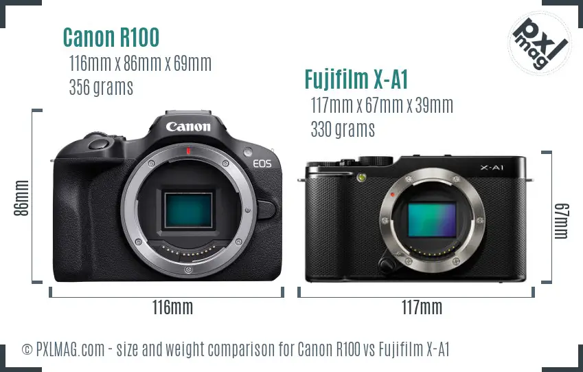 Canon R100 vs Fujifilm X-A1 size comparison Canon R100 vs Fujifilm X-A1 size comparison