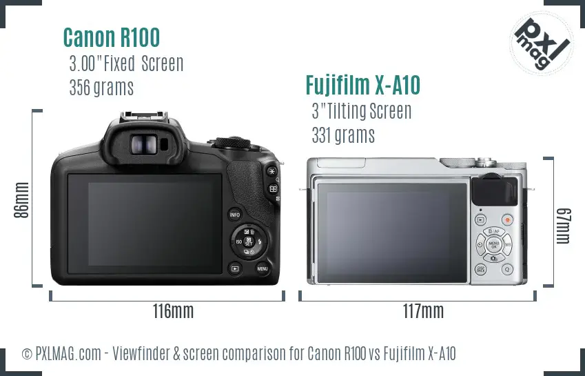 Canon R100 vs Fujifilm X-A10 Screen and Viewfinder comparison