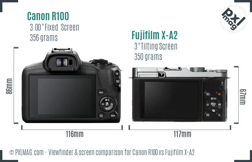 Canon R100 vs Fujifilm X-A2 Screen and Viewfinder comparison