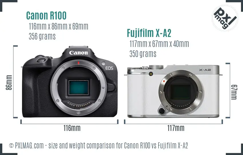 Canon R100 vs Fujifilm X-A2 size comparison Canon R100 vs Fujifilm X-A2 size comparison