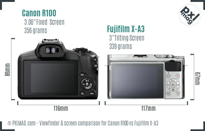 Canon R100 vs Fujifilm X-A3 Screen and Viewfinder comparison Canon R100 vs Fujifilm X-A3 Screen and Viewfinder comparison