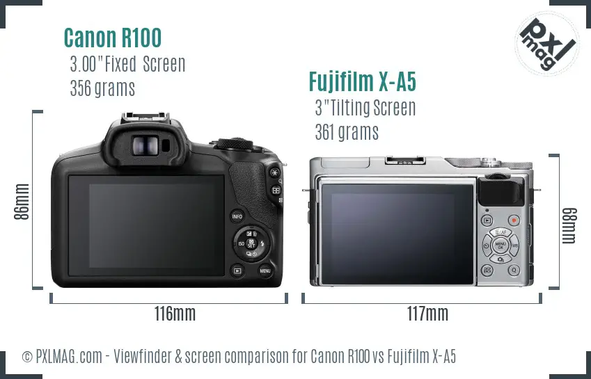 Canon R100 vs Fujifilm X-A5 Screen and Viewfinder comparison