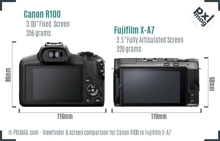 Canon R100 vs Fujifilm X-A7 Screen and Viewfinder comparison