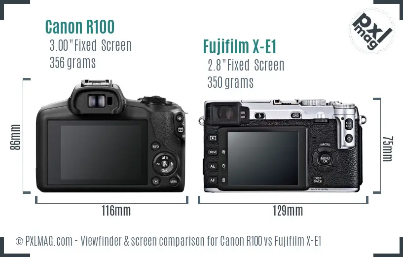 Canon R100 vs Fujifilm X-E1 Screen and Viewfinder comparison Canon R100 vs Fujifilm X-E1 Screen and Viewfinder comparison