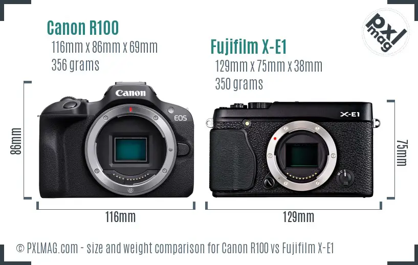 Canon R100 vs Fujifilm X-E1 size comparison Canon R100 vs Fujifilm X-E1 size comparison