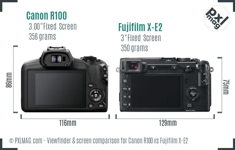 Canon R100 vs Fujifilm X-E2 Screen and Viewfinder comparison