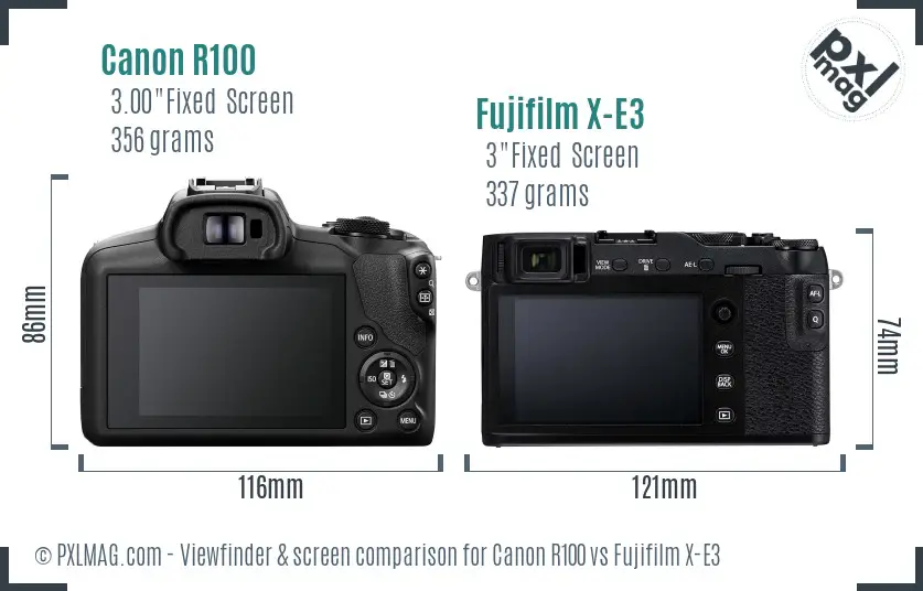 Canon R100 vs Fujifilm X-E3 Screen and Viewfinder comparison