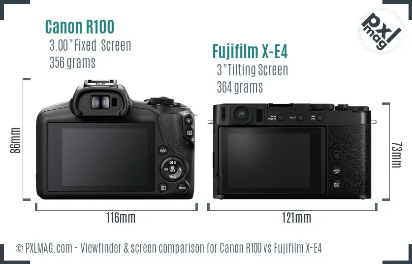 Canon R100 vs Fujifilm X-E4 Screen and Viewfinder comparison Canon R100 vs Fujifilm X-E4 Screen and Viewfinder comparison